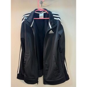 Kids Adidas‎ Track Jacket Black White 3 Stripe Full Zip Size M 10 12